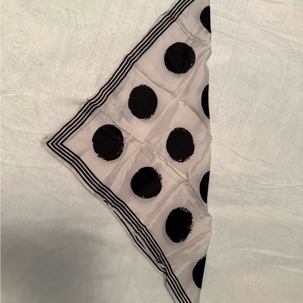 Vintage Silk Black and White Polka Dot Scarf by Vera - Picture 10 of 10